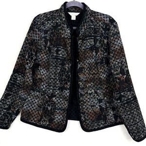 Open Blazer Jacket Brocade Tapestry Tweed Casual Office wear Womens SZ LG
